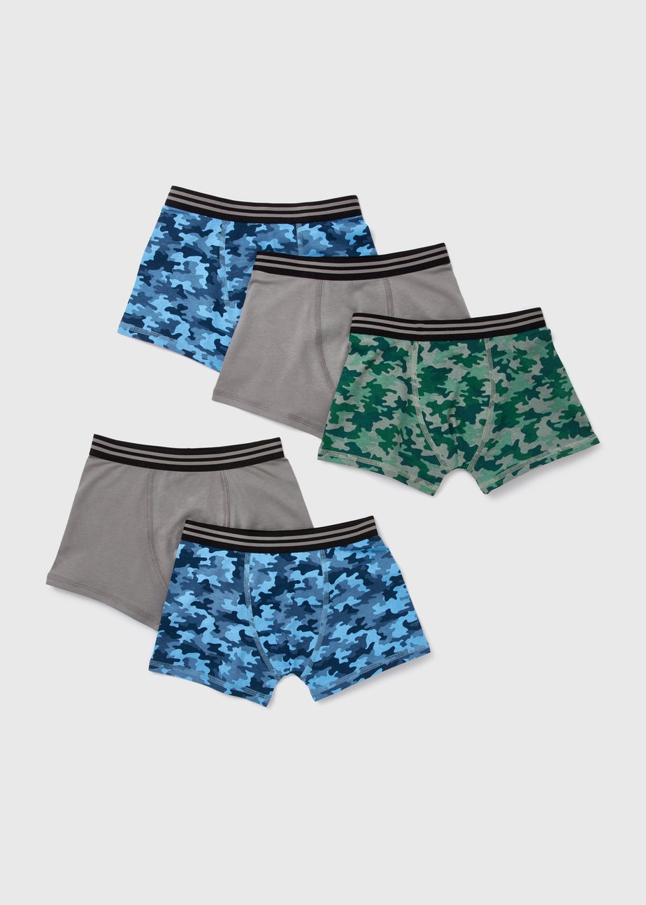 Boys 5 Pack Multicolour Camo Print Trunks (2-13yrs)