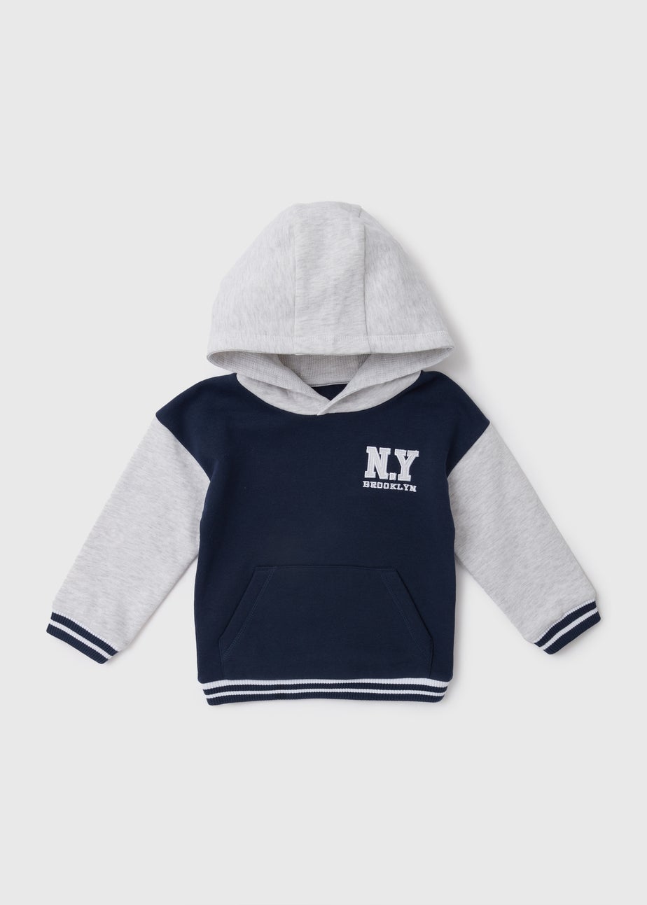 Boys Navy & Grey "Brooklyn" Slogan Hoodie (1-7yrs)