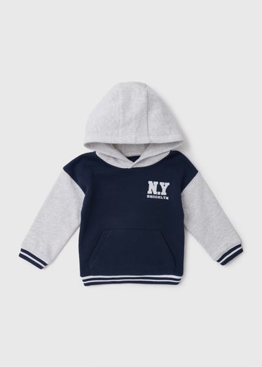 Boys Navy & Grey "Brooklyn" Slogan Hoodie (1-7yrs)