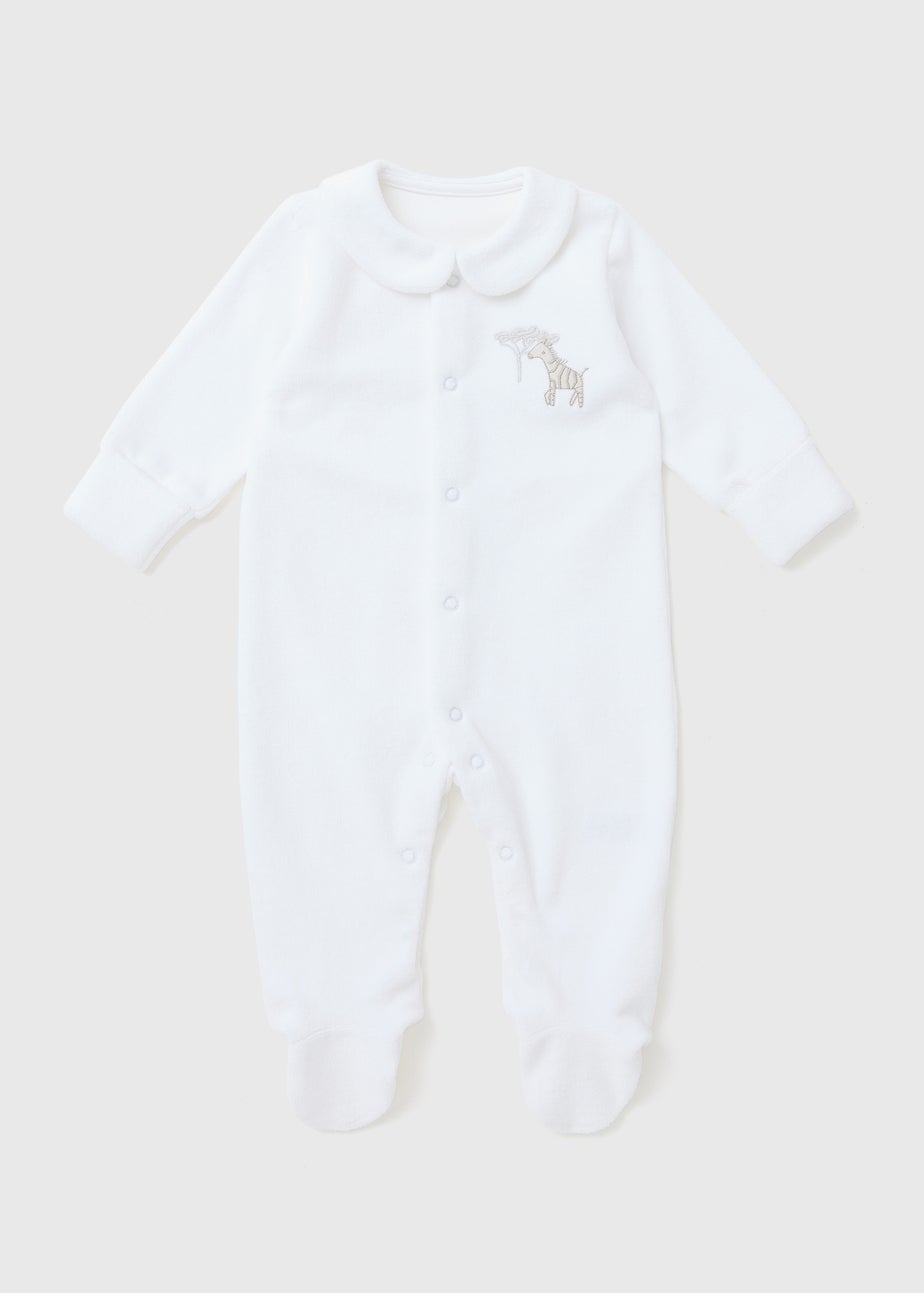 Baby White Zebra Velour Sleepsuit (Tiny Baby-12mths)