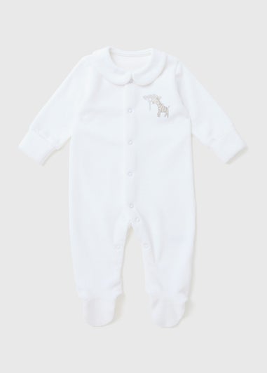 Baby White Zebra Velour Sleepsuit (Tiny Baby-12mths)