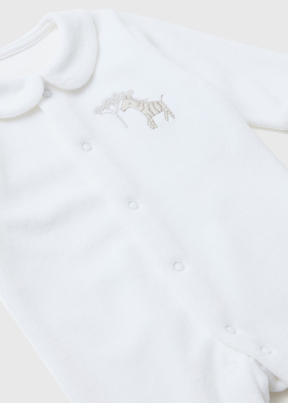 Baby White Zebra Velour Sleepsuit (Tiny Baby-12mths)