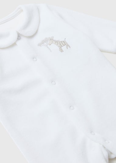 Baby White Zebra Velour Sleepsuit (Tiny Baby-12mths)