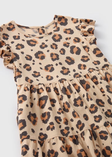 Girls Brown Leopard Print Tiered Dress (1-7yrs)