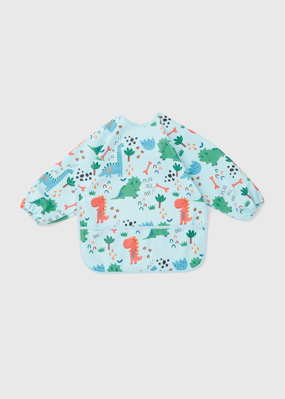 Baby Blue Dino Print Coverall Bib