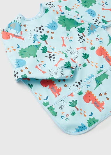 Baby Blue Dino Print Coverall Bib