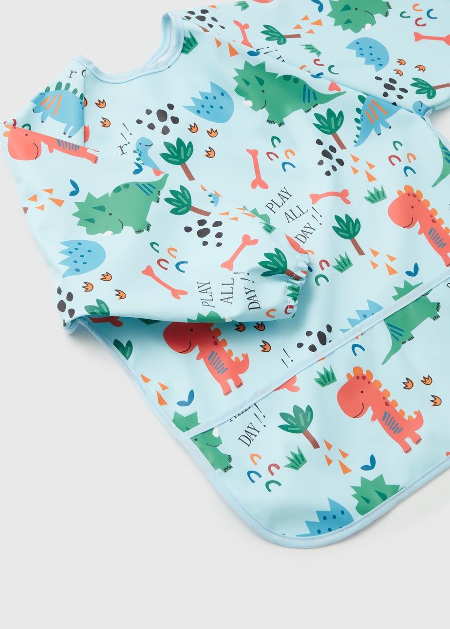 Baby Blue Dino Print Coverall Bib