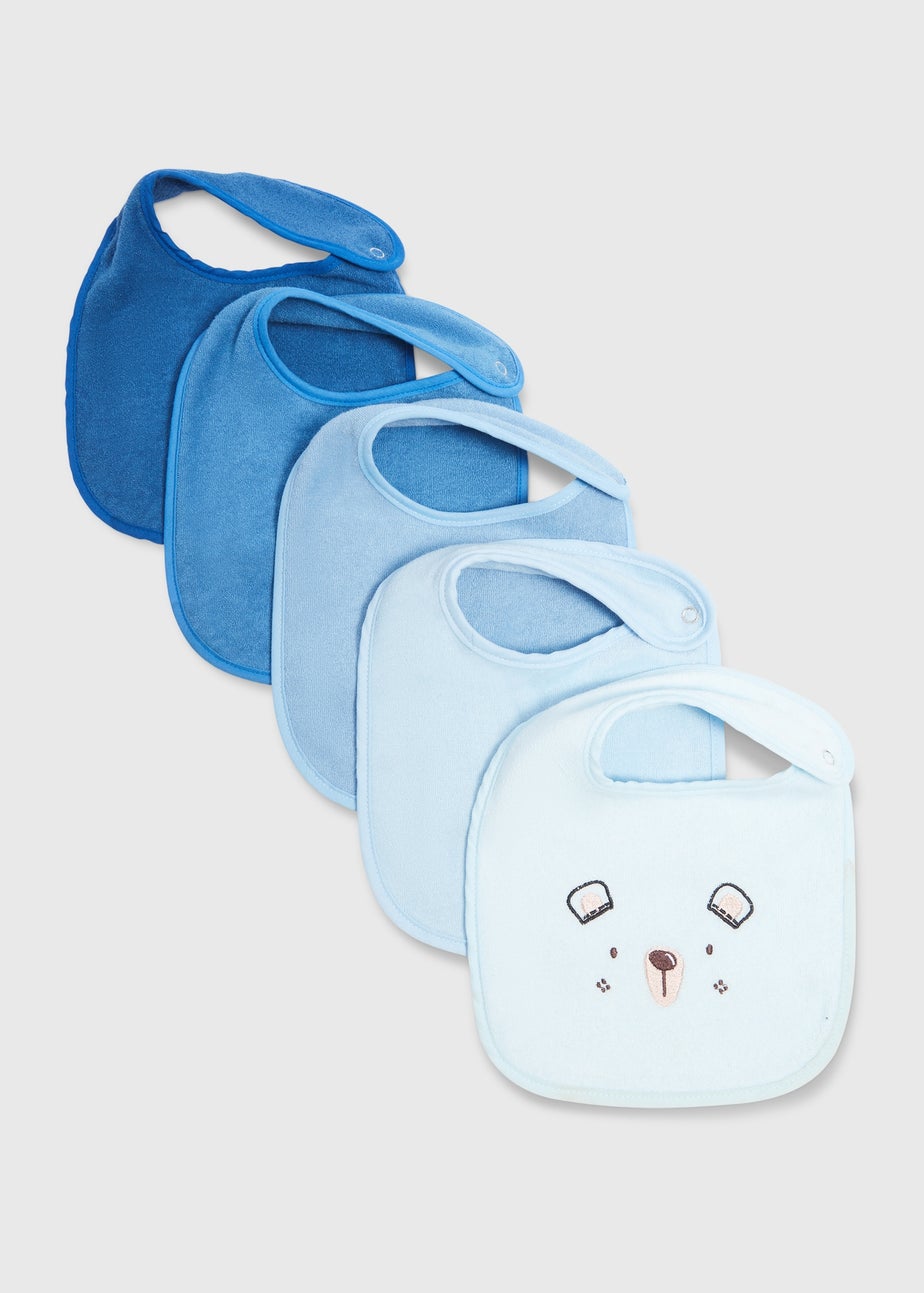Baby 5 Pack Blue Terry Bear Bibs