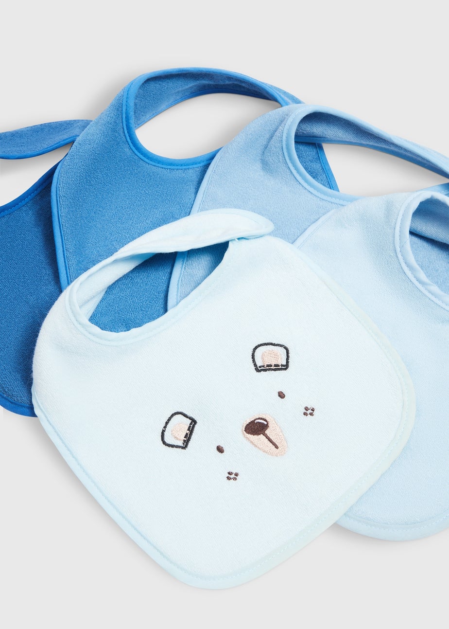 Baby 5 Pack Blue Terry Bear Bibs