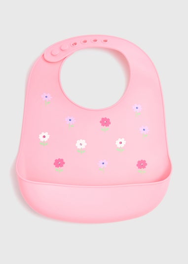 Baby Pink Floral Silicone Bib