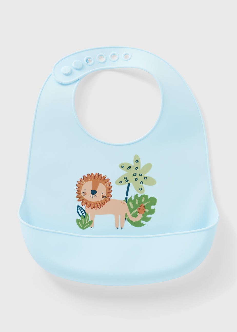 Baby Blue Lion Print Silicone Bib