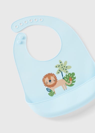 Baby Blue Lion Print Silicone Bib