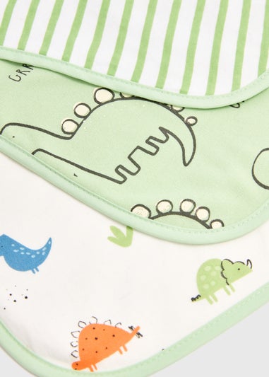 Baby 3 Pack Green and White Bibs
