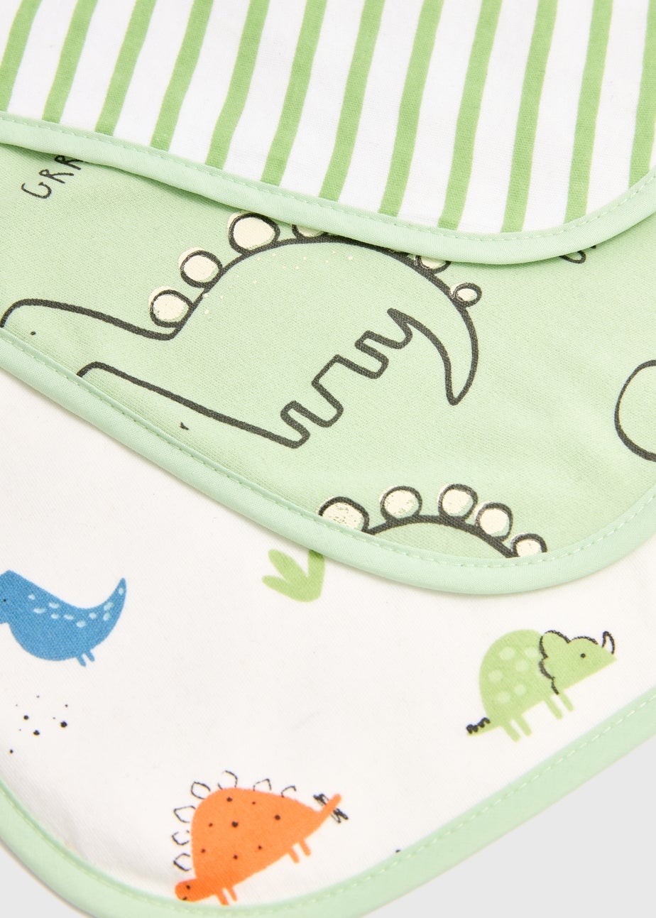 Baby 3 Pack Green and White Bibs