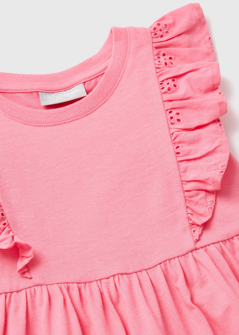 Girls Pink Schiffly Trim Dress (1-7yrs)