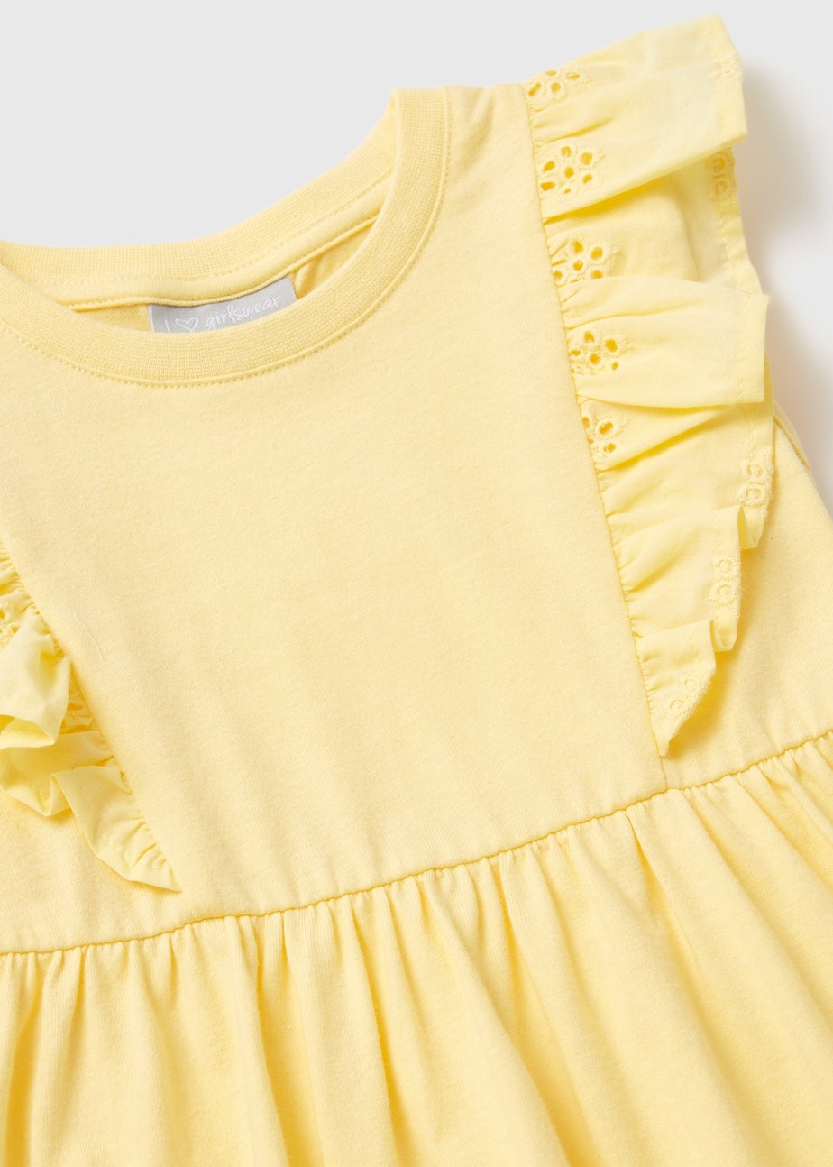 Girls Yellow Schiffly Trim Dress (1-7yrs)