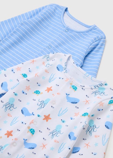 Baby 2 Pack Blue Under The Sea Sleepsuits (Newborn-23mths)