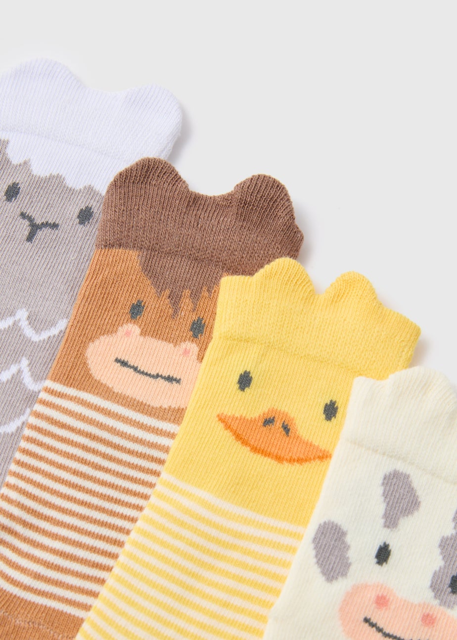 Baby 4 Pack Multicolour Farm Design Socks (Newborn-24mths)