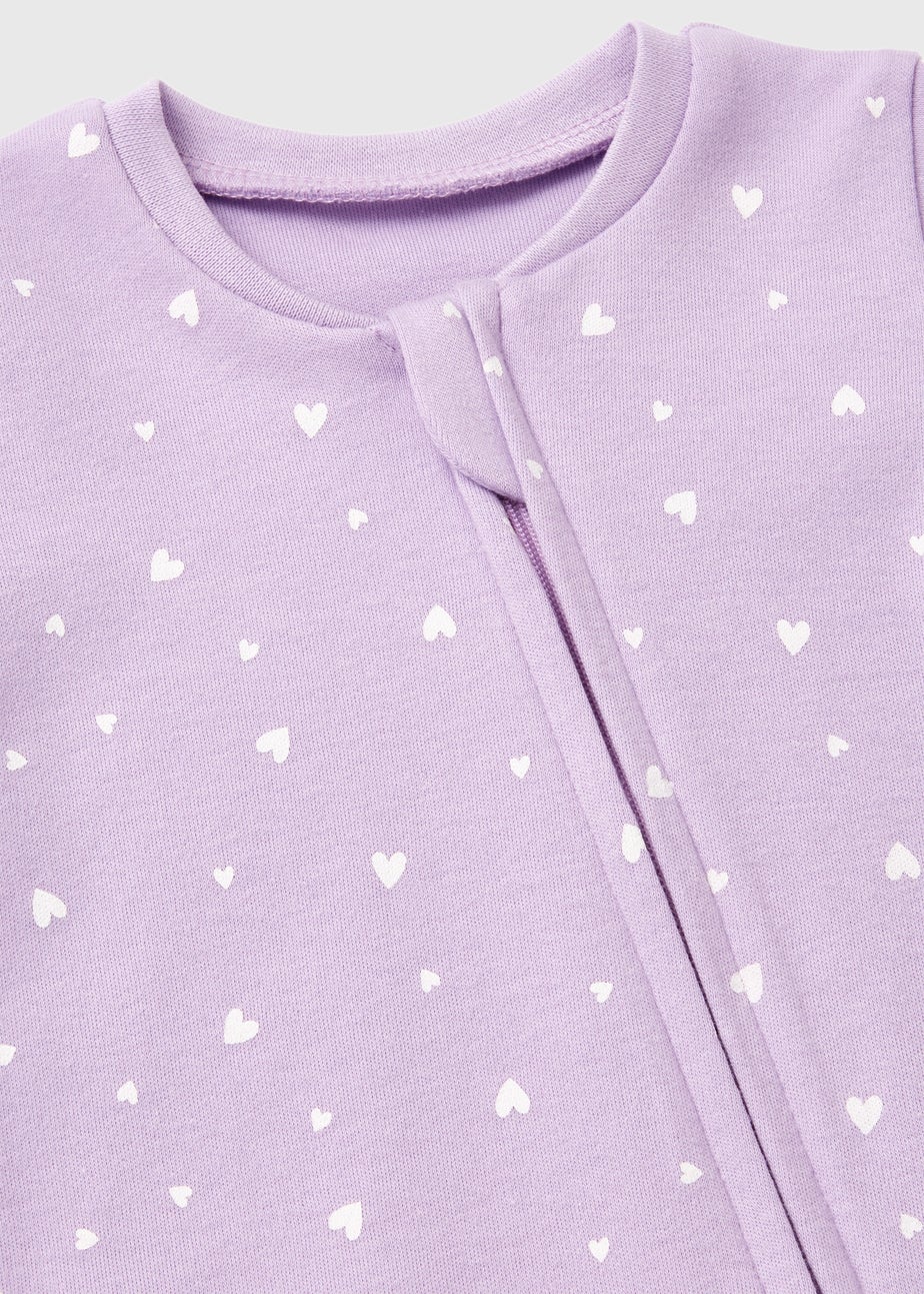 Baby Lilac Heart Print Zipped Sleepsuit (Newborn-18mths)