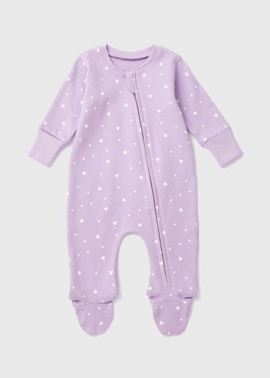 Baby Lilac Heart Print Zipped Sleepsuit (Newborn-18mths)