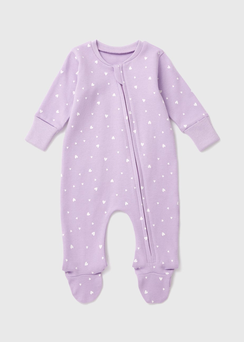 Baby Lilac Heart Print Zipped Sleepsuit (Newborn-18mths)