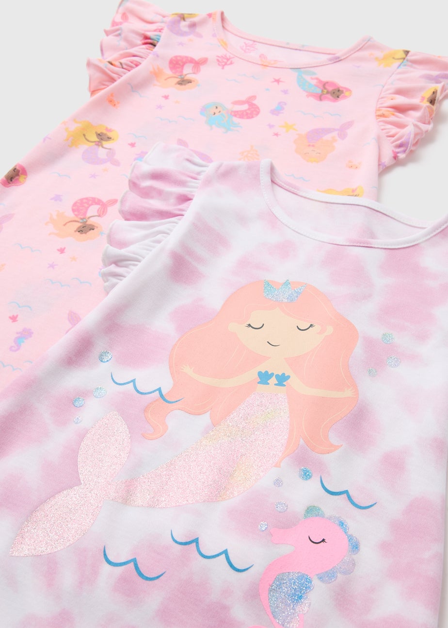 Girls 2 Pack Pink Mermaid Nightie (9mths-5yrs)