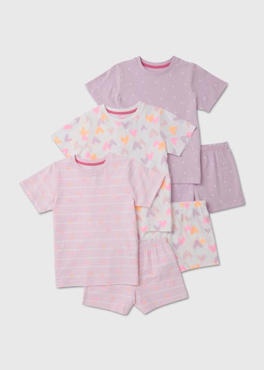Girls 3 Pack Heart Print Pyjama Set (9mths-13yrs)