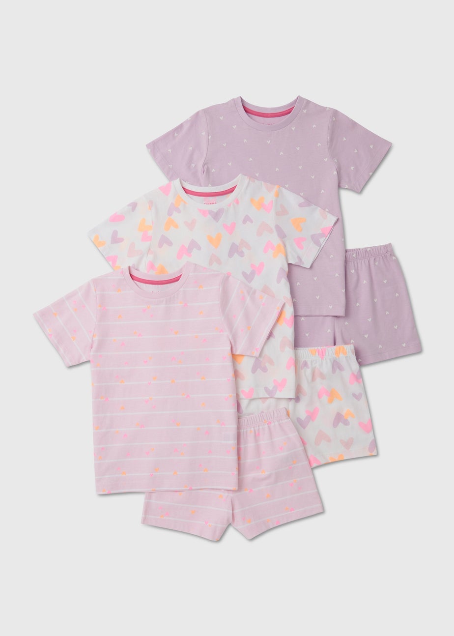 Girls 3 Pack Heart Print Pyjama Set (9mths-13yrs)