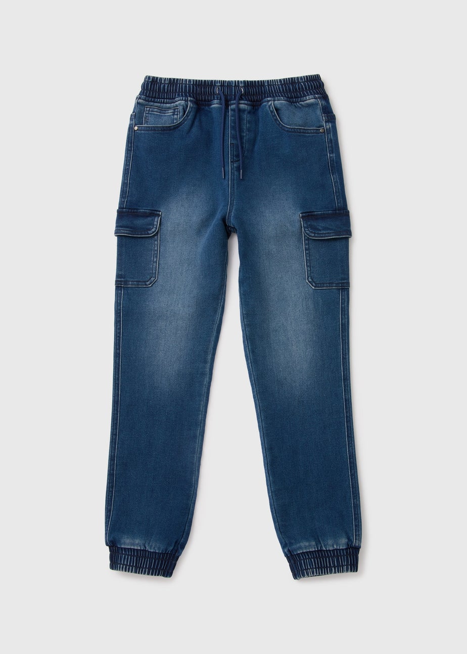 Boys Blue Jersey Denim Cargo Jeans (7-13yrs)
