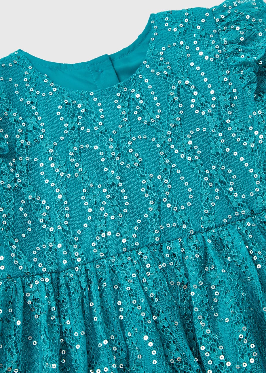 Girls Green Lace Sequin Dress (1-7yrs)