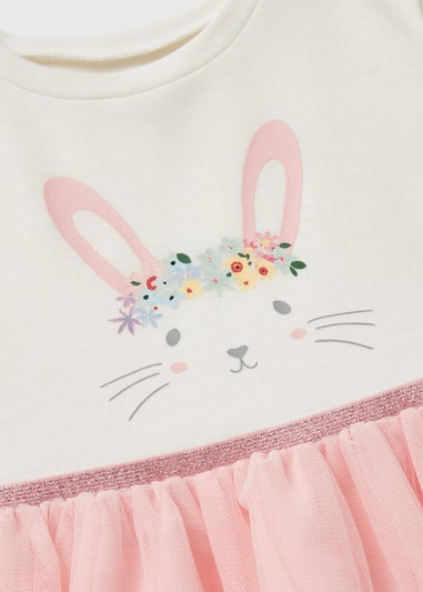 Girls White Bunny Ribbed Mesh Dress (1-7yrs)