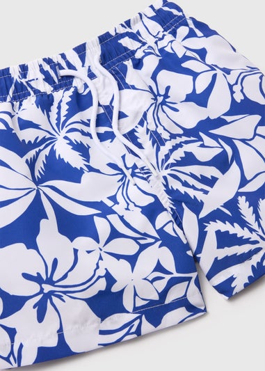 Boys Blue & White Floral Swim Shorts (1-6yrs)