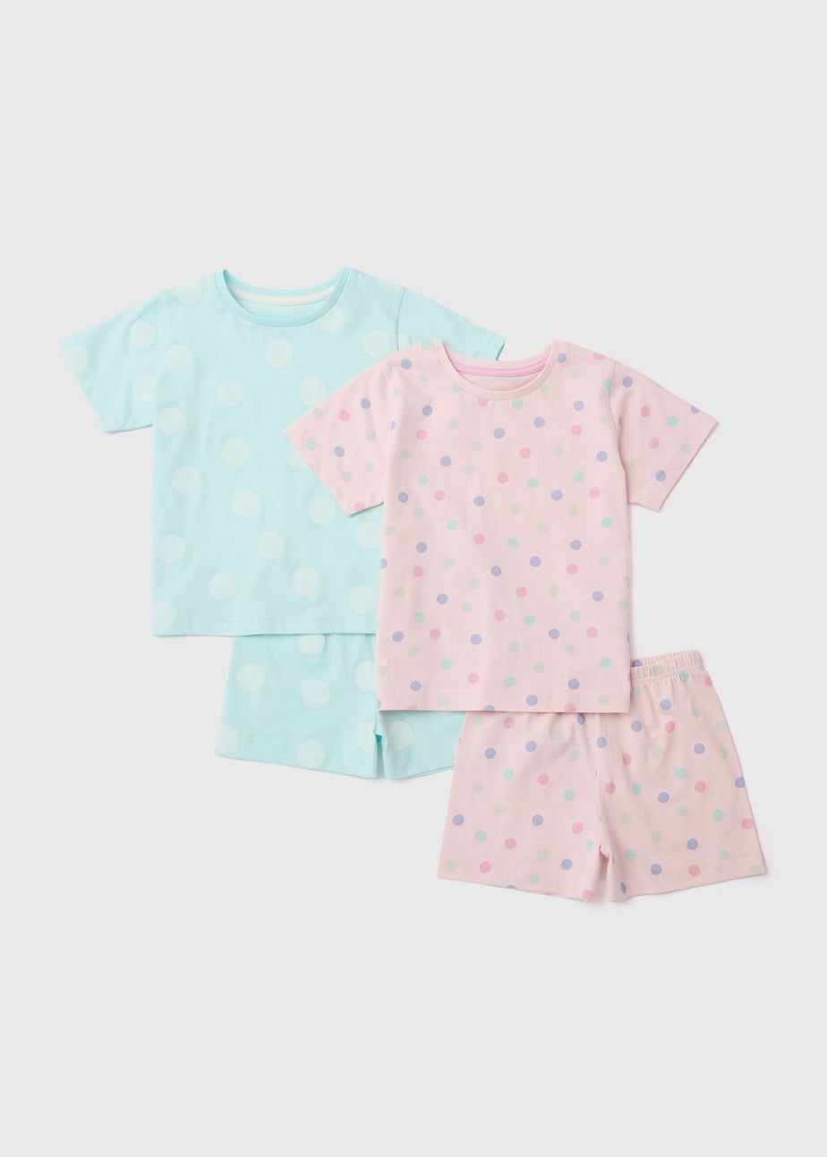 Girls 2 Pack Pink Polka Dot Pyjama Sets (9mths-5yrs)