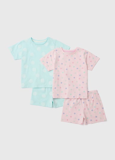 Girls 2 Pack Pink Polka Dot Pyjama Sets (9mths-5yrs)
