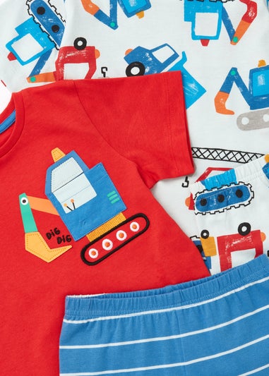 Boys 2 Pack Blue Digger Stripe Pyjama Set (9mths-5yrs)