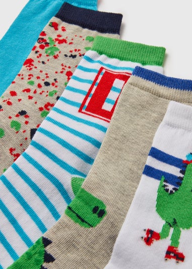 5 Pack Boys Dinosaur Socks (Younger 6-Older 6.5)
