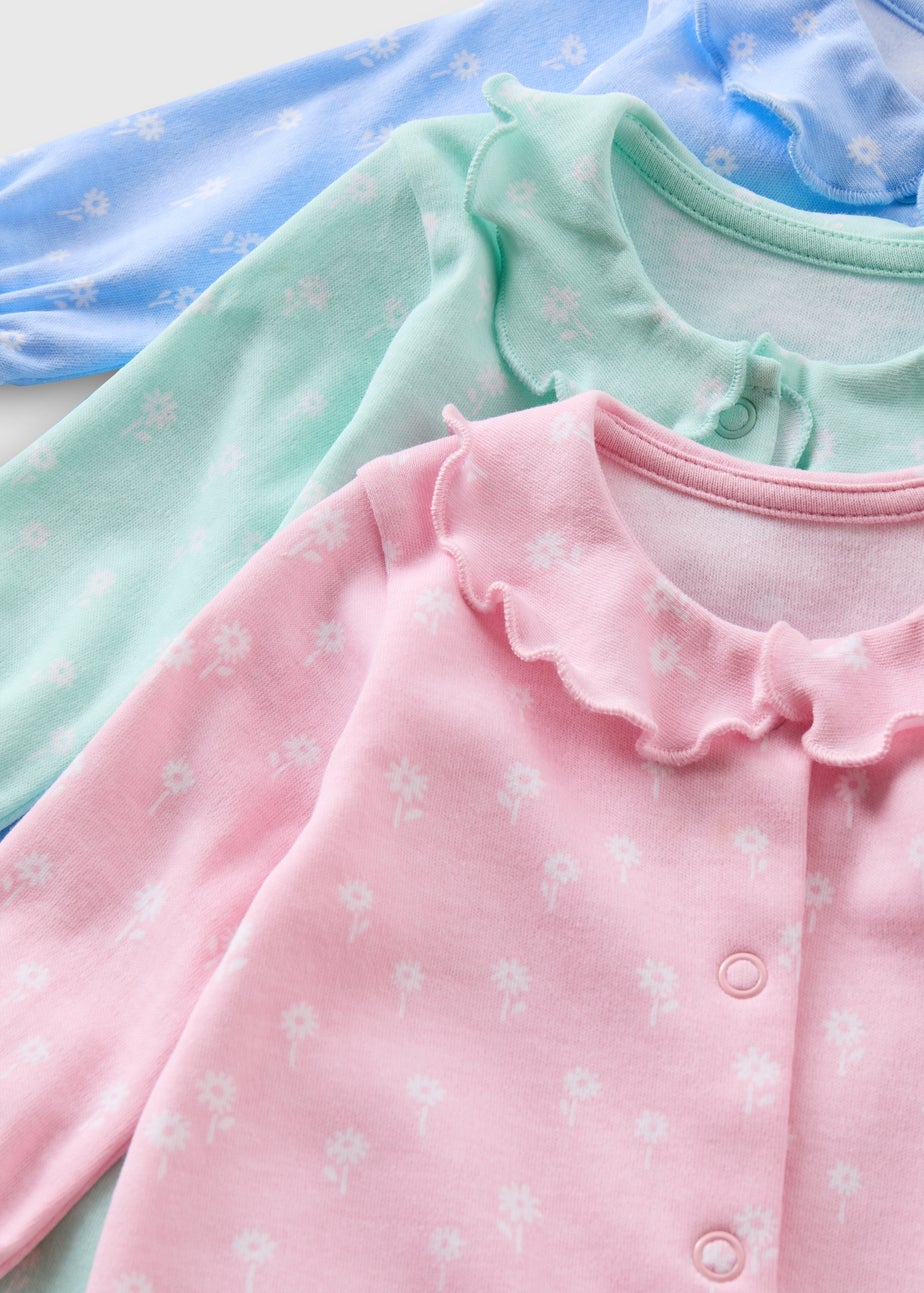 Baby 3 Pack Multicolour Floral Sleepsuits (Tiny Baby-18mths)