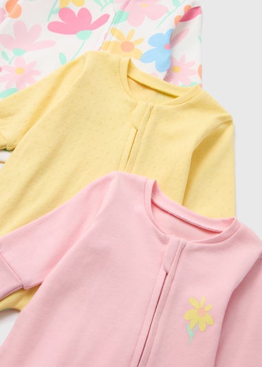 Baby 3 Pack Pink Floral Sleepsuit (Tiny Baby-18mths)
