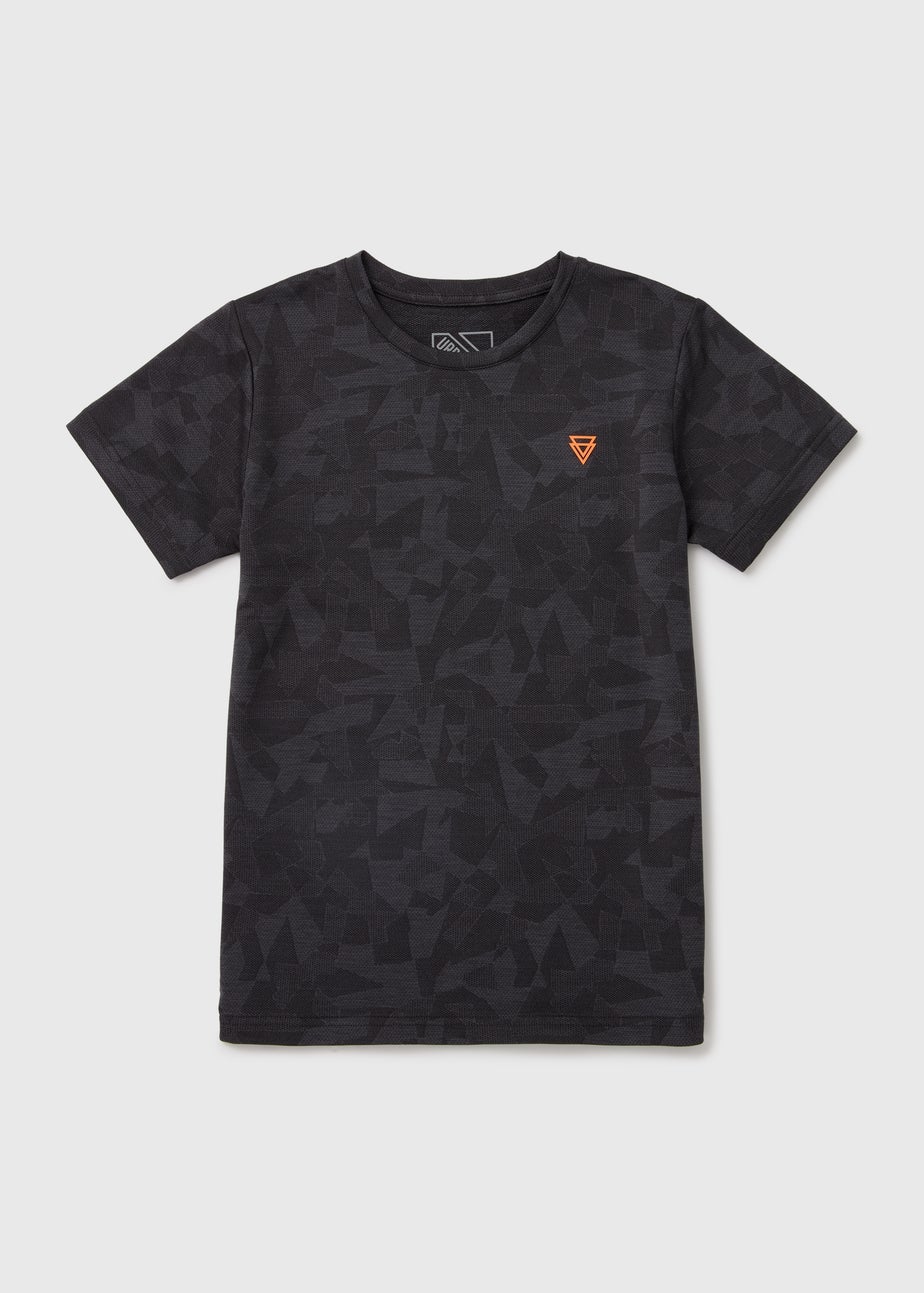 Boys Charcoal Geo Jacquard Print Sports T-Shirt (7-13yrs)