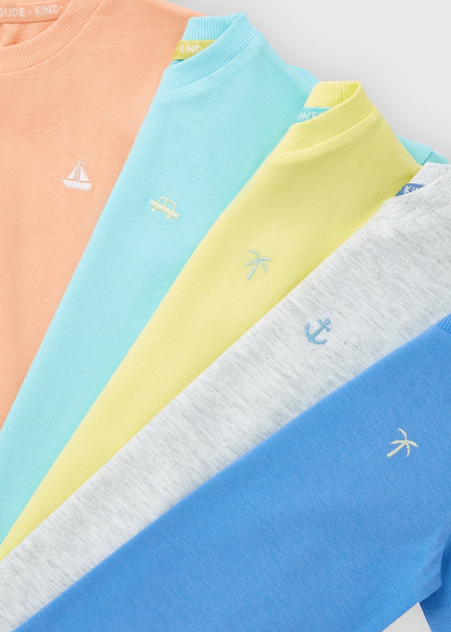 Boys 5 Pack Multicolour Summer T-Shirts (1-7yrs)