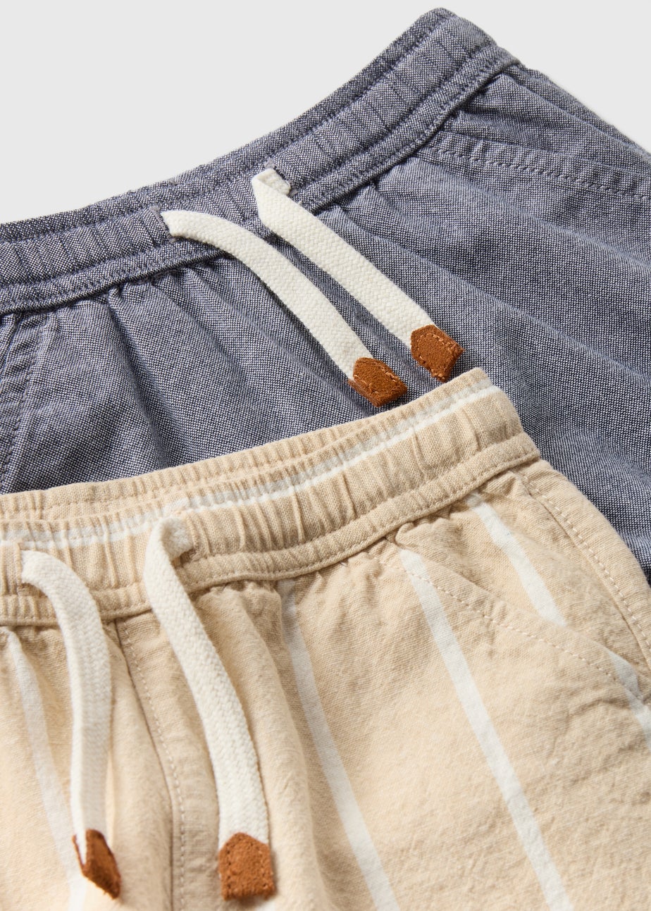 Boys 2 Pack Beige & Grey Stripe Woven Shorts (1-7yrs)
