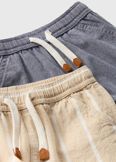 Boys 2 Pack Beige & Grey Stripe Woven Shorts (1-7yrs)