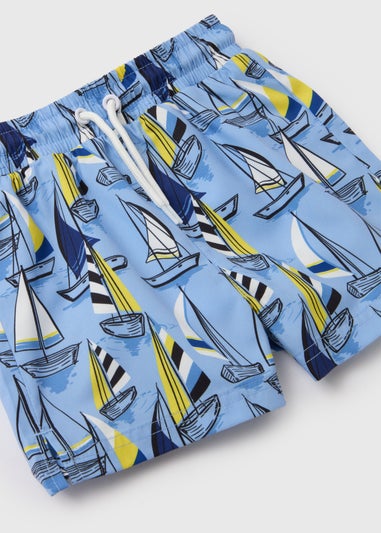 Boys Blue Boat Print Swim Shorts (1-6yrs)