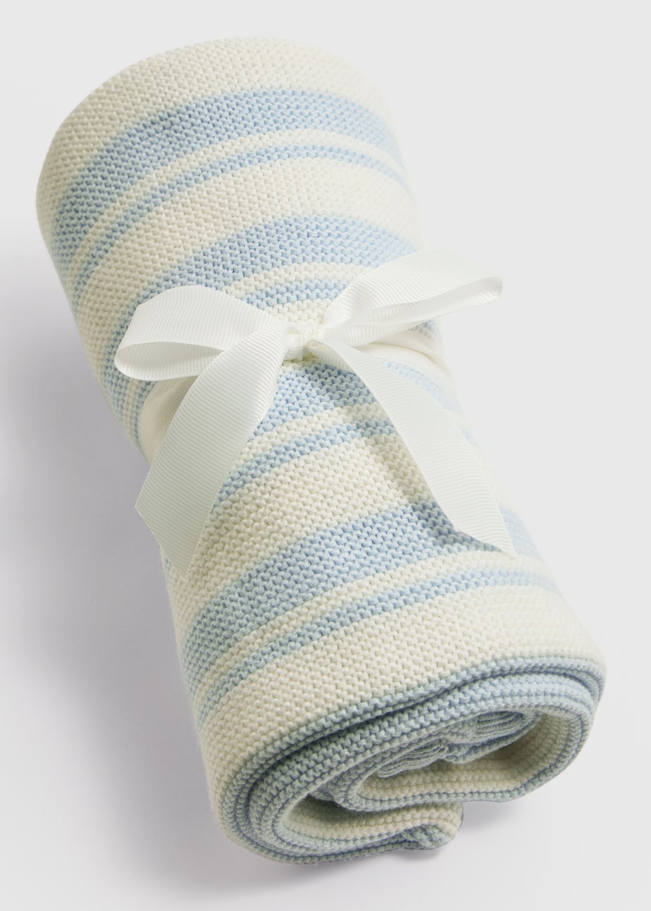Baby Blue & Cream Knitted Blanket (70cm x 90cm)