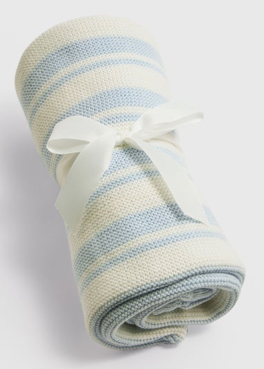 Baby Blue & Cream Knitted Blanket (70cm x 90cm)