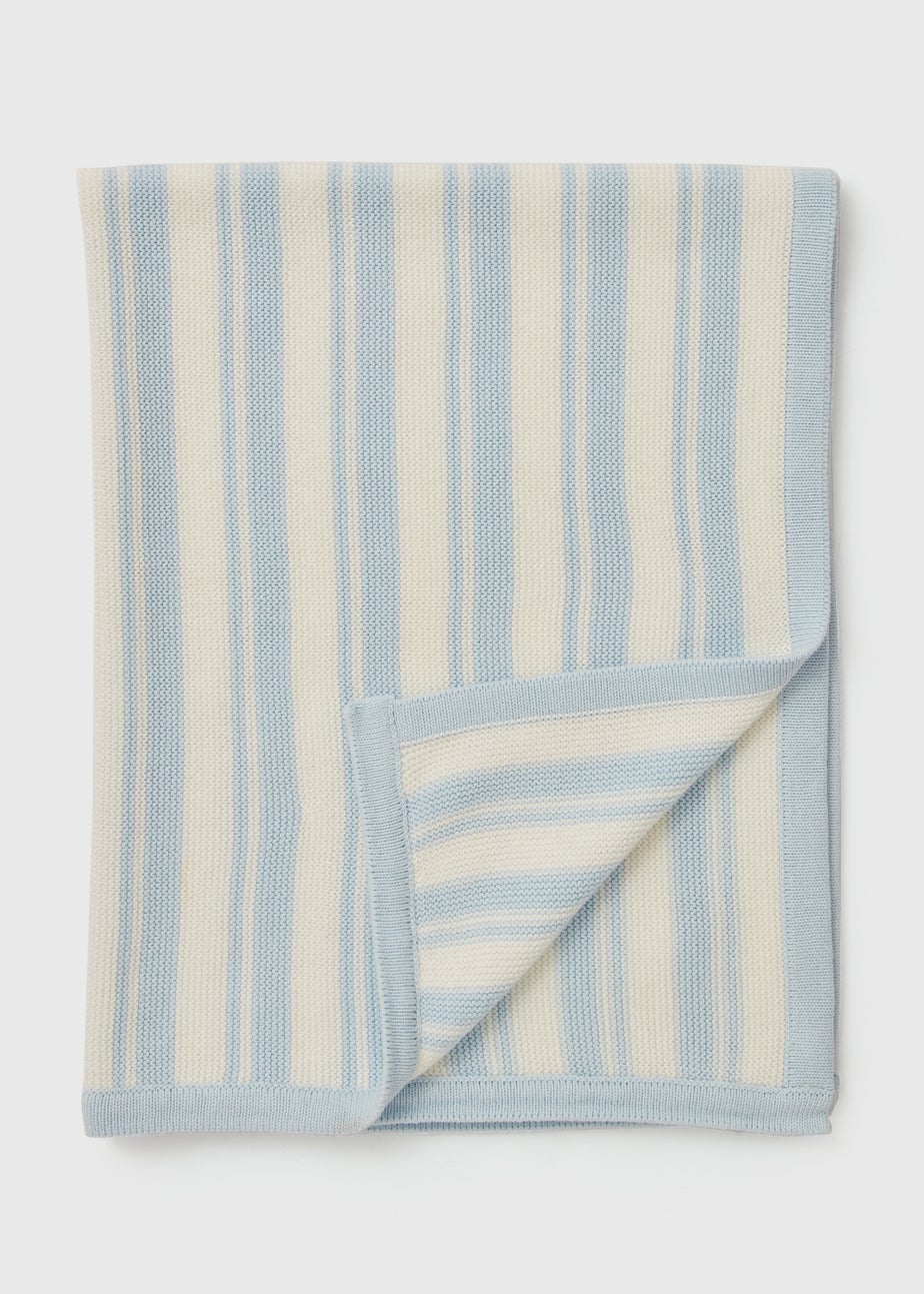 Baby Blue & Cream Knitted Blanket (70cm x 90cm)