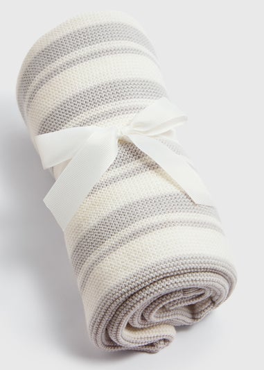 Baby Grey & Cream Knitted Blanket