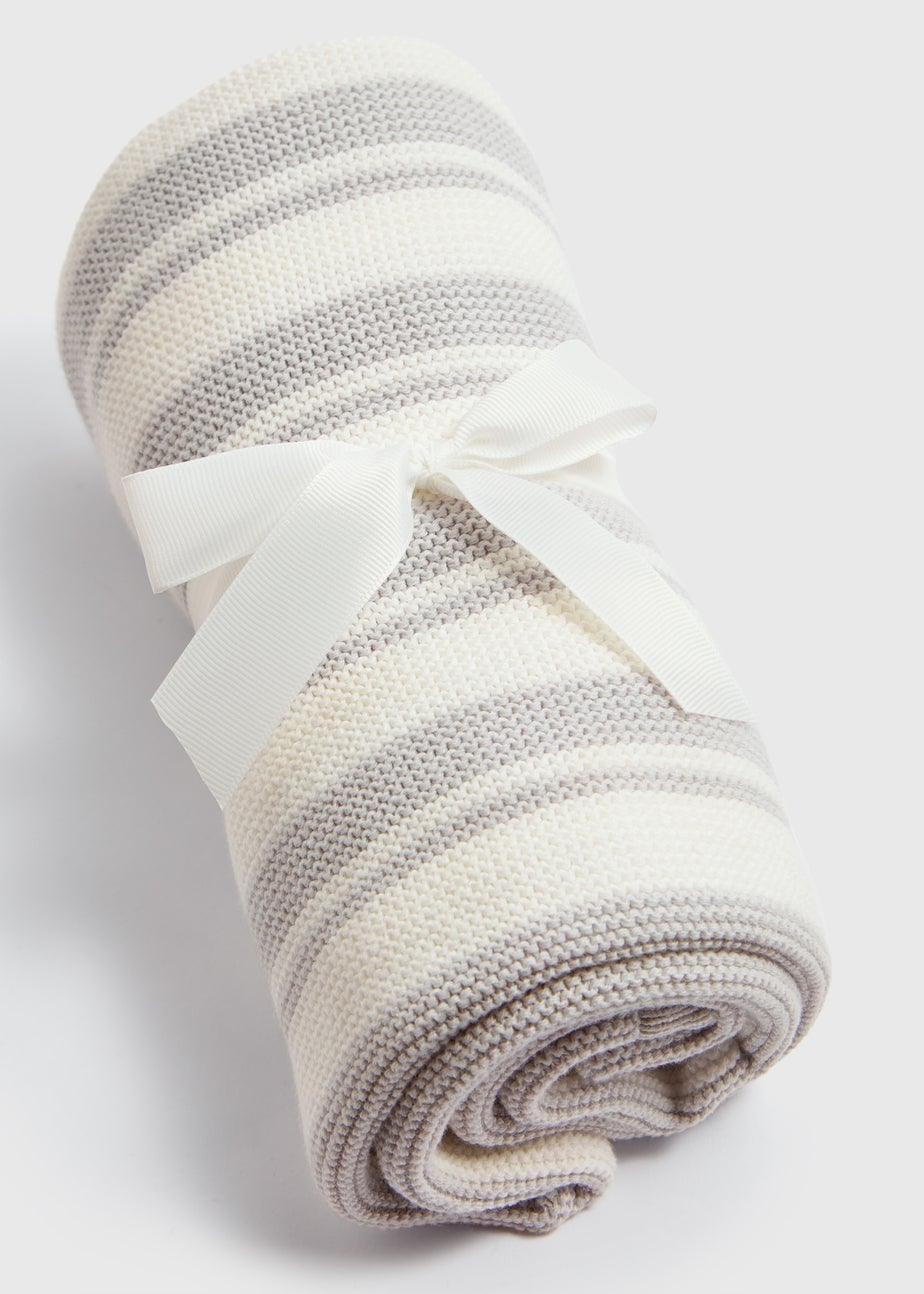 Baby Grey & Cream Knitted Blanket