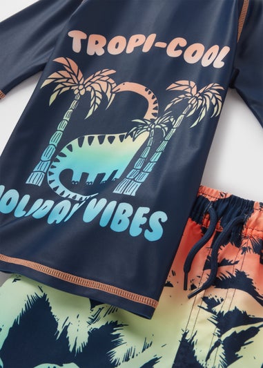 Boys Navy Dinosaur Ombre Swim Set (1-7yrs)