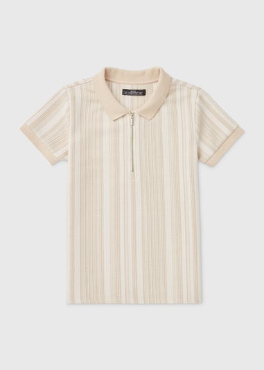 Boys Stone Jacquard Zip Polo Shirt (7-13yrs)